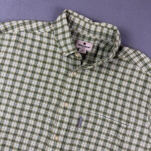 Woolrich Shirt Men XL Plaid Seersucker‎ Texture Green Plaid Hiking Outdoors